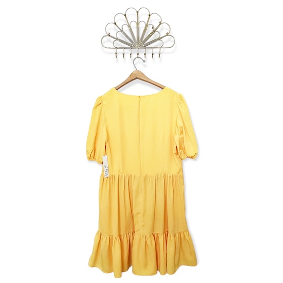 Eliza J Surplice Neck Puff Sleeve Fit & Flare Dress in Yellow - Picture 2 of 3